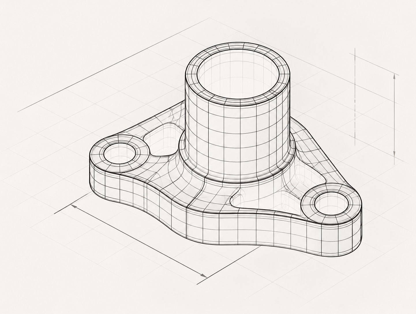 Plan technique 3D de la pièce — wireframe