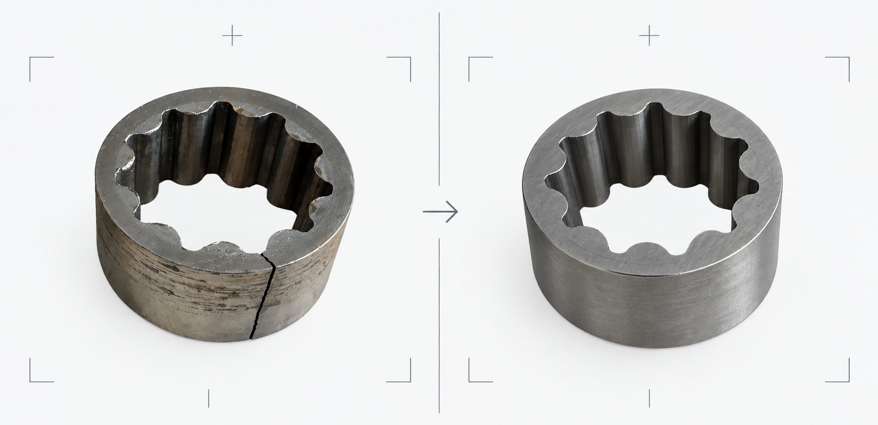 Bague cannelée métal refabriquée — avant / après