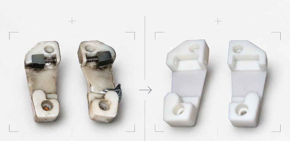 Clips plastiques refabriqués — avant / après